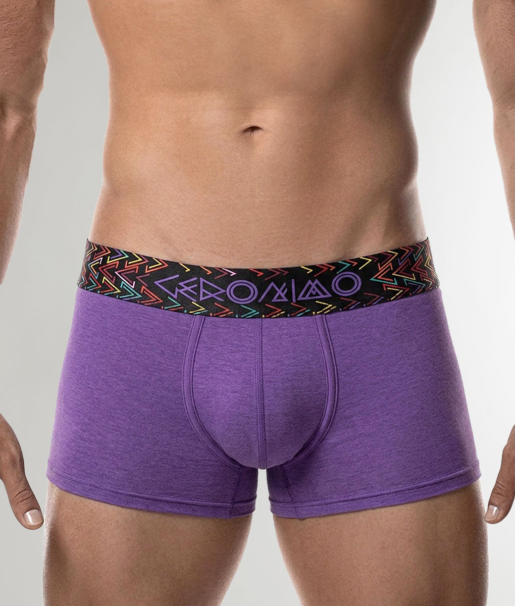 Geronimo Vibe Trunk Purple - men's cotton modal trunk underwear, front view
