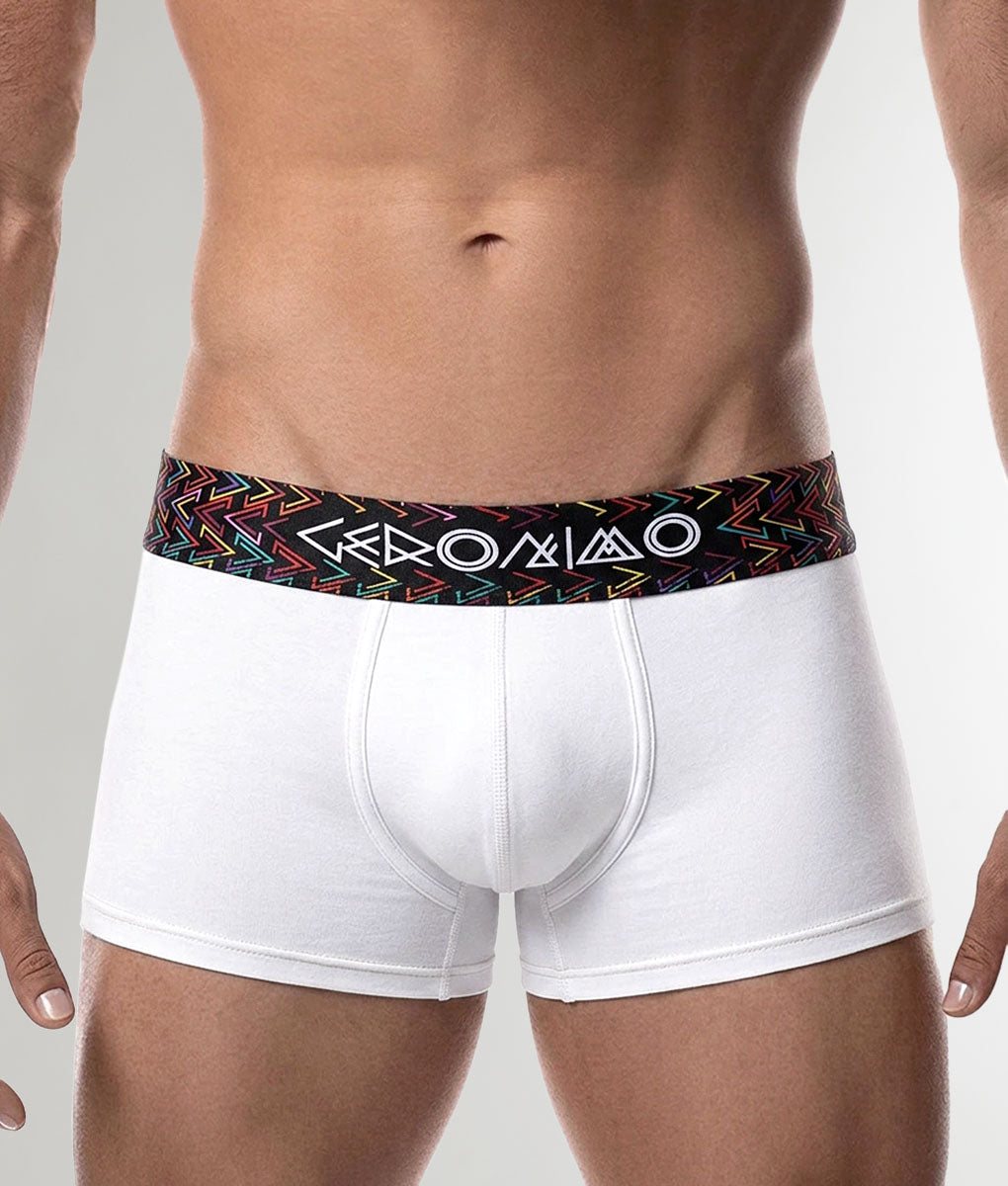 Geronimo Vibe Trunk White - men's cotton modal trunk underwear, front view