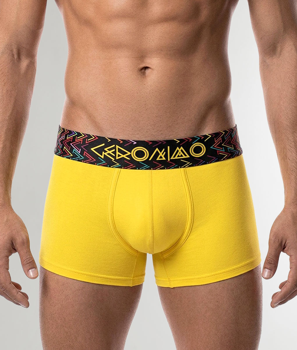 Geronimo Vibe Trunk Yellow - men's cotton modal trunk underwear, front view
