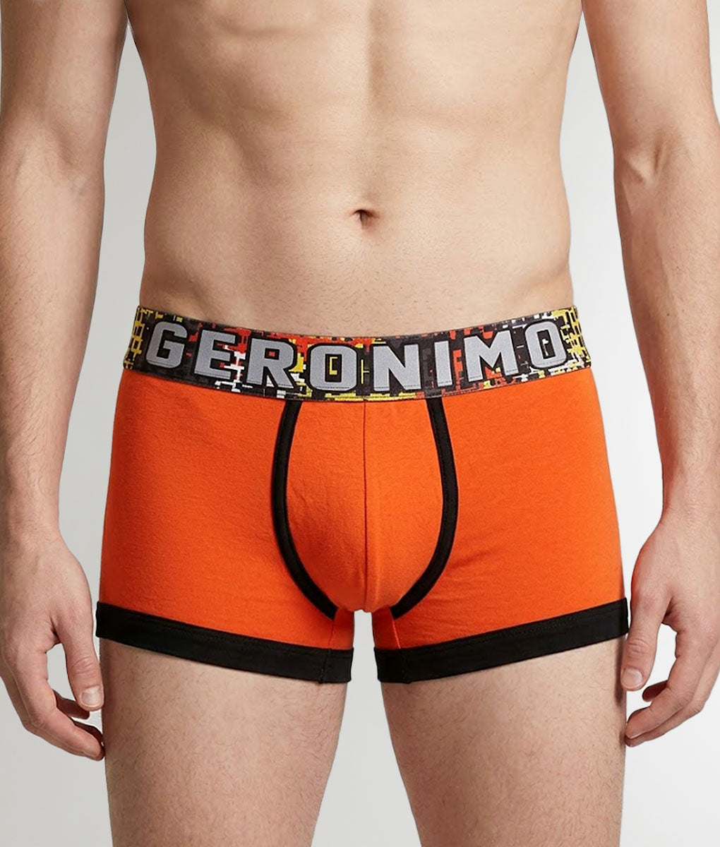 Geronimo Prism Trunk Orange - men's cotton modal trunk underwear, front view
