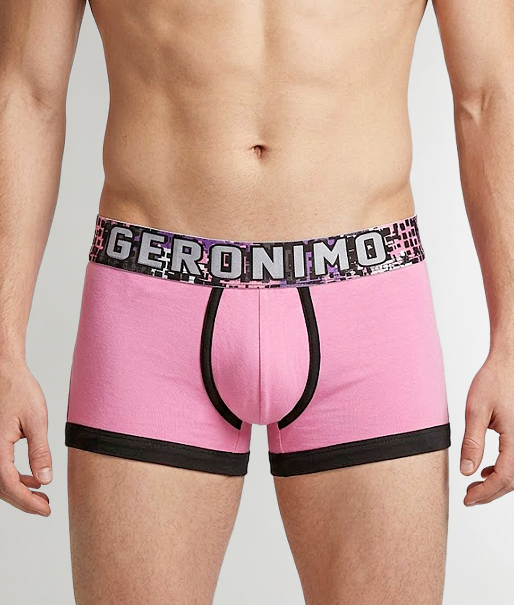 Geronimo Prism Trunk Pink - men's cotton modal trunk underwear, front view