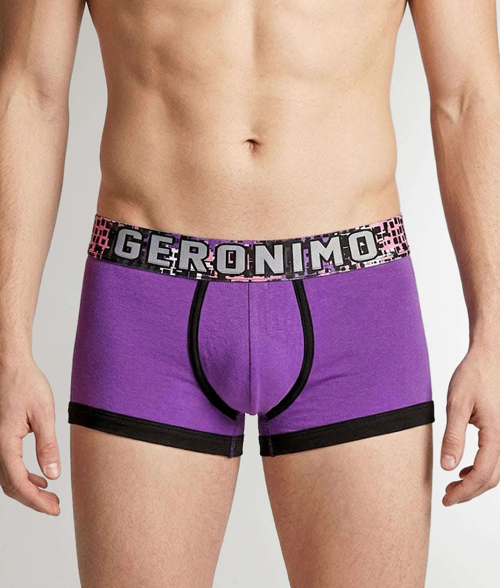 Geronimo Prism Trunk Purple - men's cotton modal trunk underwear, front view
