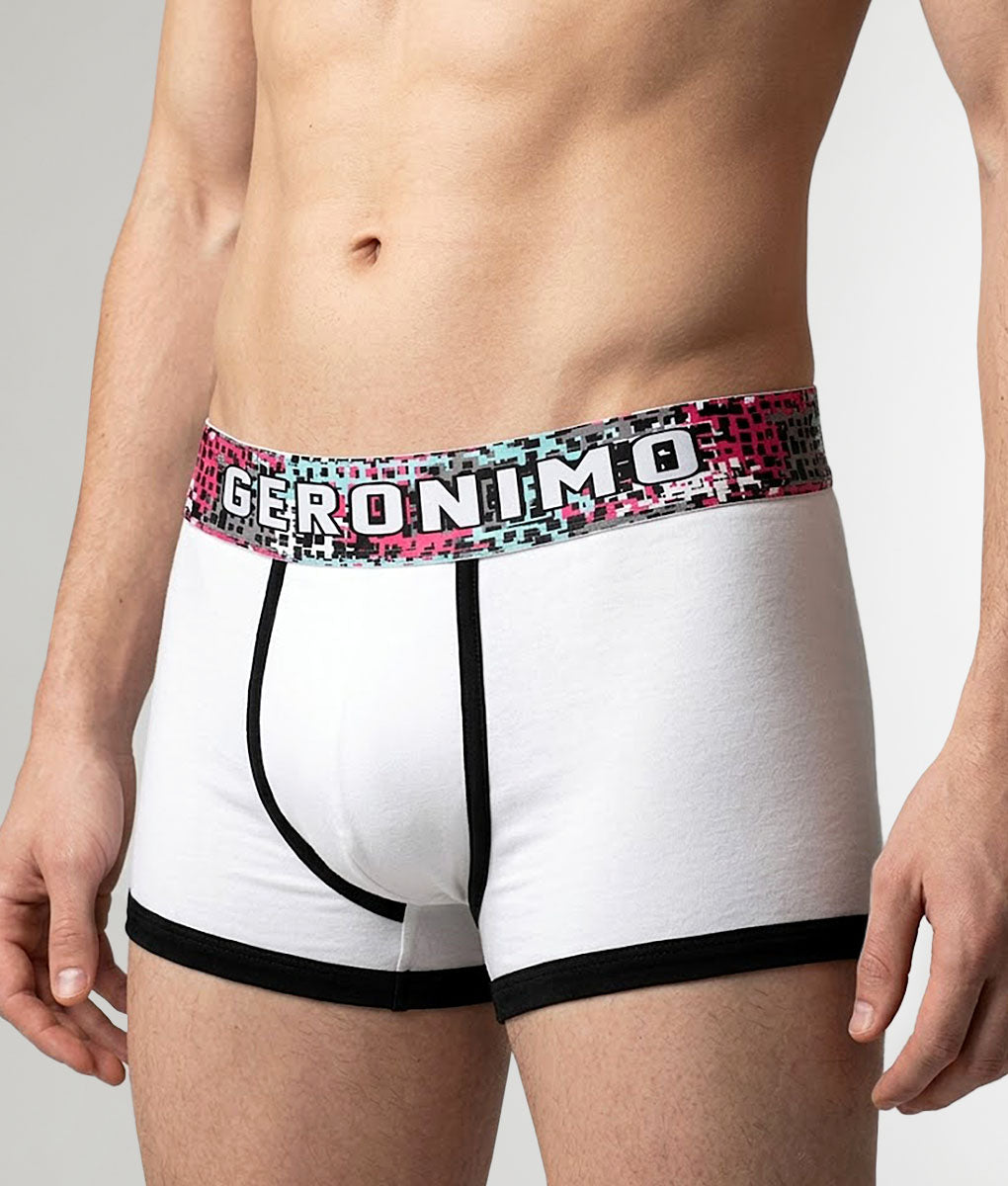 Geronimo Prism Trunk White - men's cotton modal trunk underwear, front view