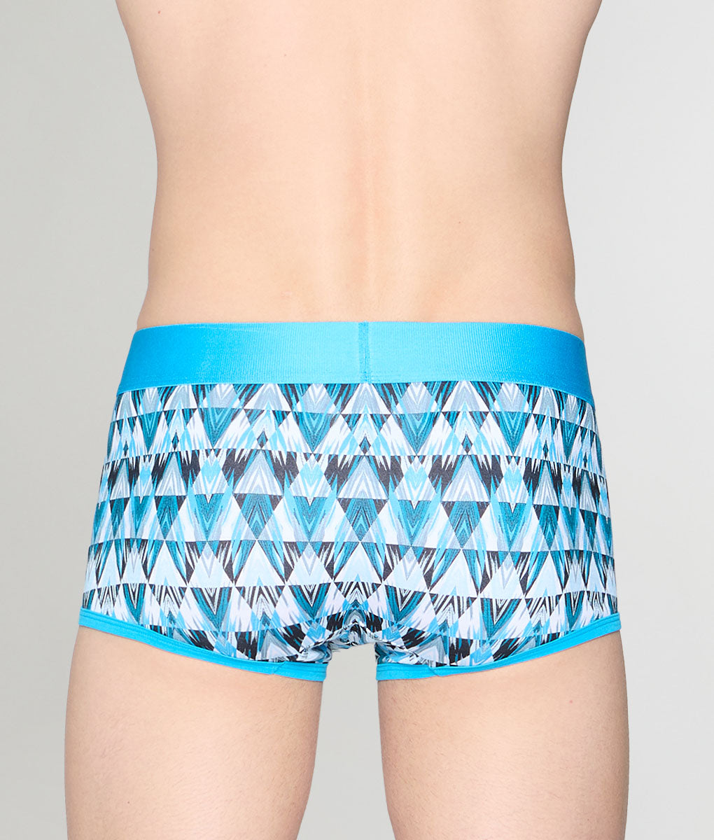 Geronimo Modern Mosaic Trunk Turquoise - men's micro modal trunk underwear, back view