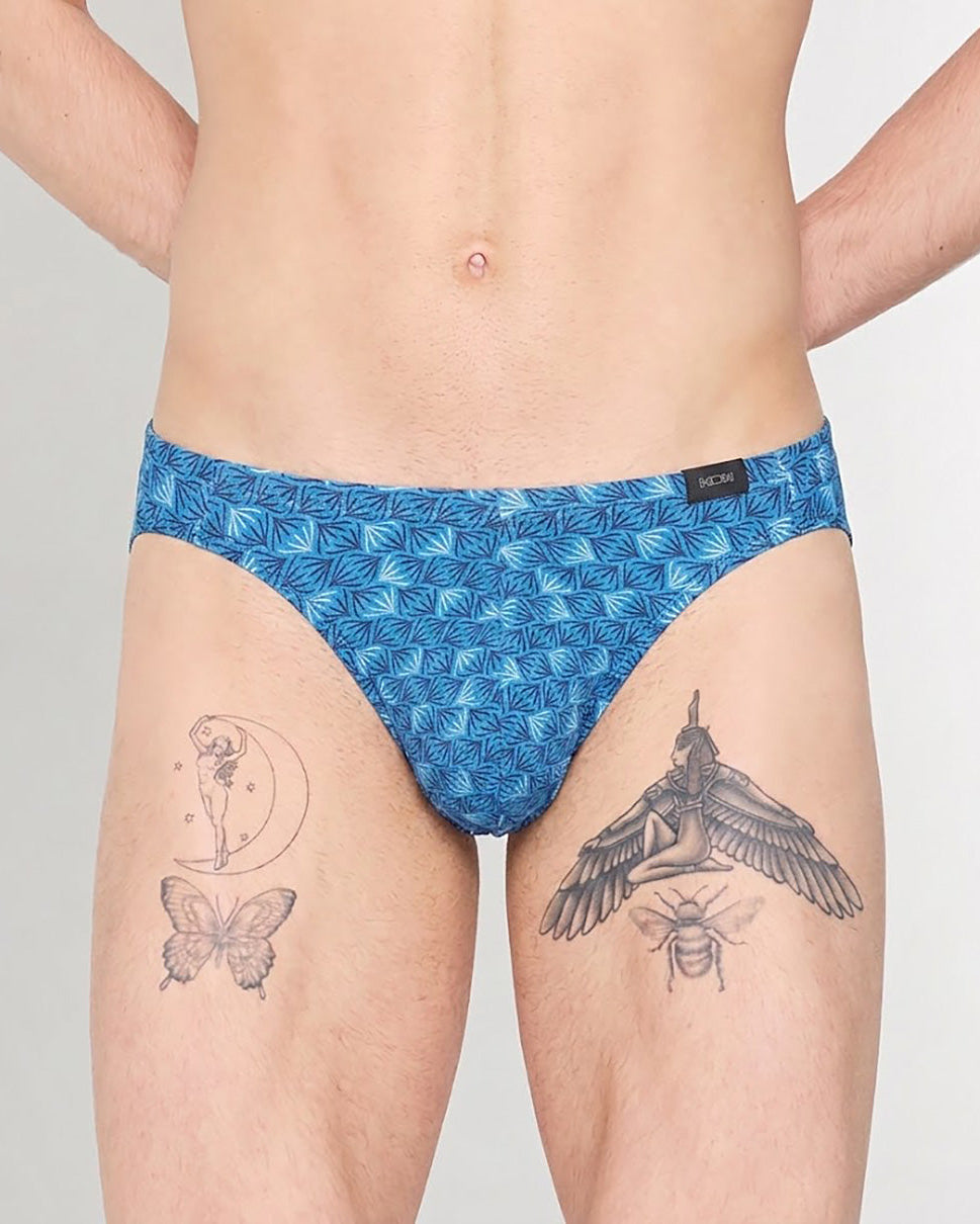HOM Beach Comber Comfort Micro Brief Blue Print - men's stretch cotton brief with Hamptons print, front view