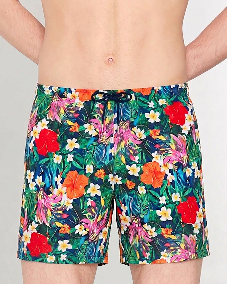 HOM Peacock Beach Boxer Multico Print - men's board shorts front view