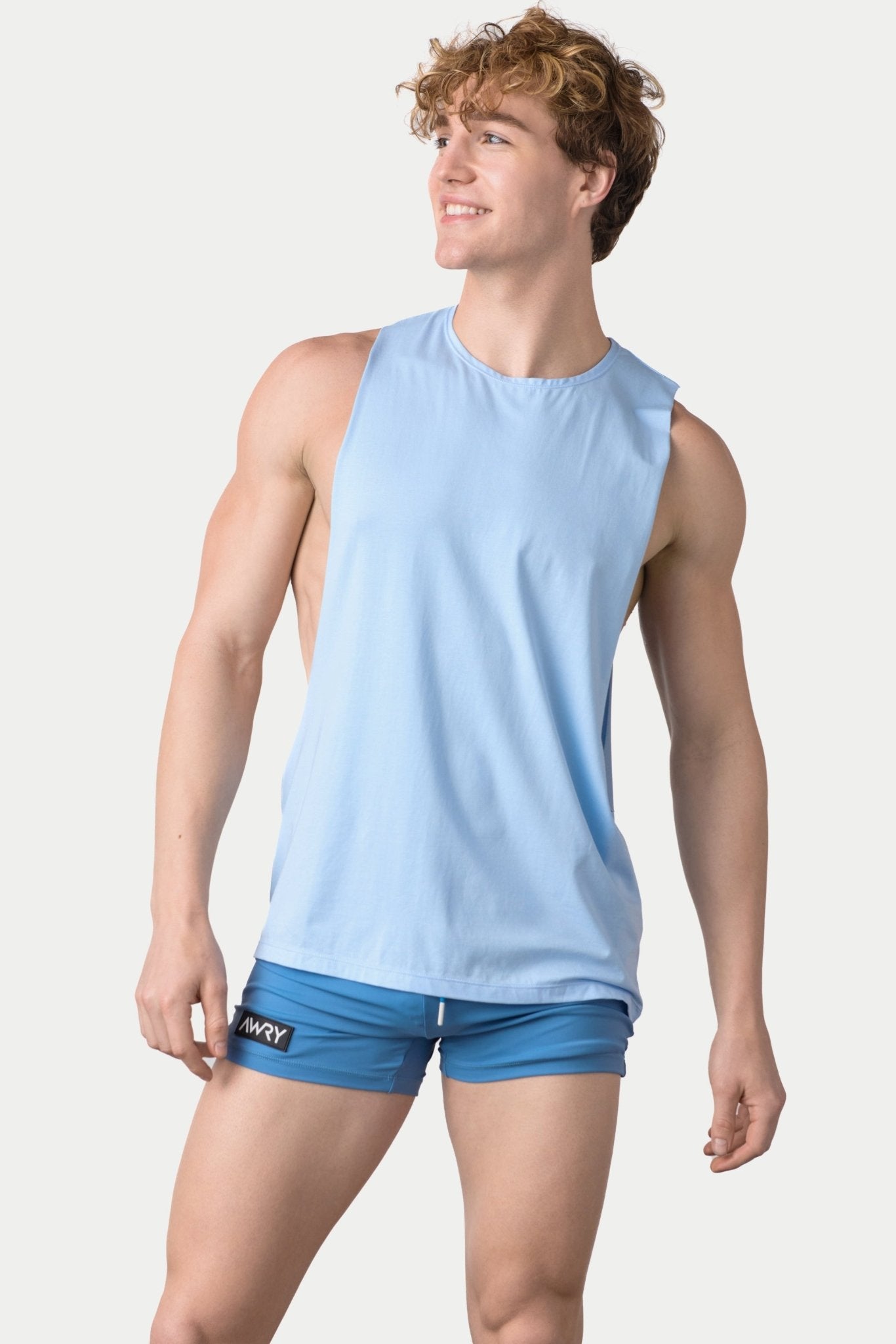 Awry Impact Tank Frost — men's cotton-modal activewear tank with deep side cutouts, front view