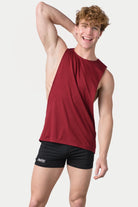 Awry Impact Tank Maroon — close-up of organic cotton-modal fabric texture and drape