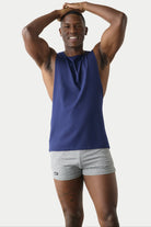 Awry Impact Tank Navy — close-up of organic cotton-modal fabric texture and drape