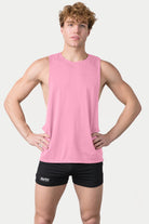 Awry Impact Tank Pink — men's cotton-modal activewear tank with deep side cutouts, front view
