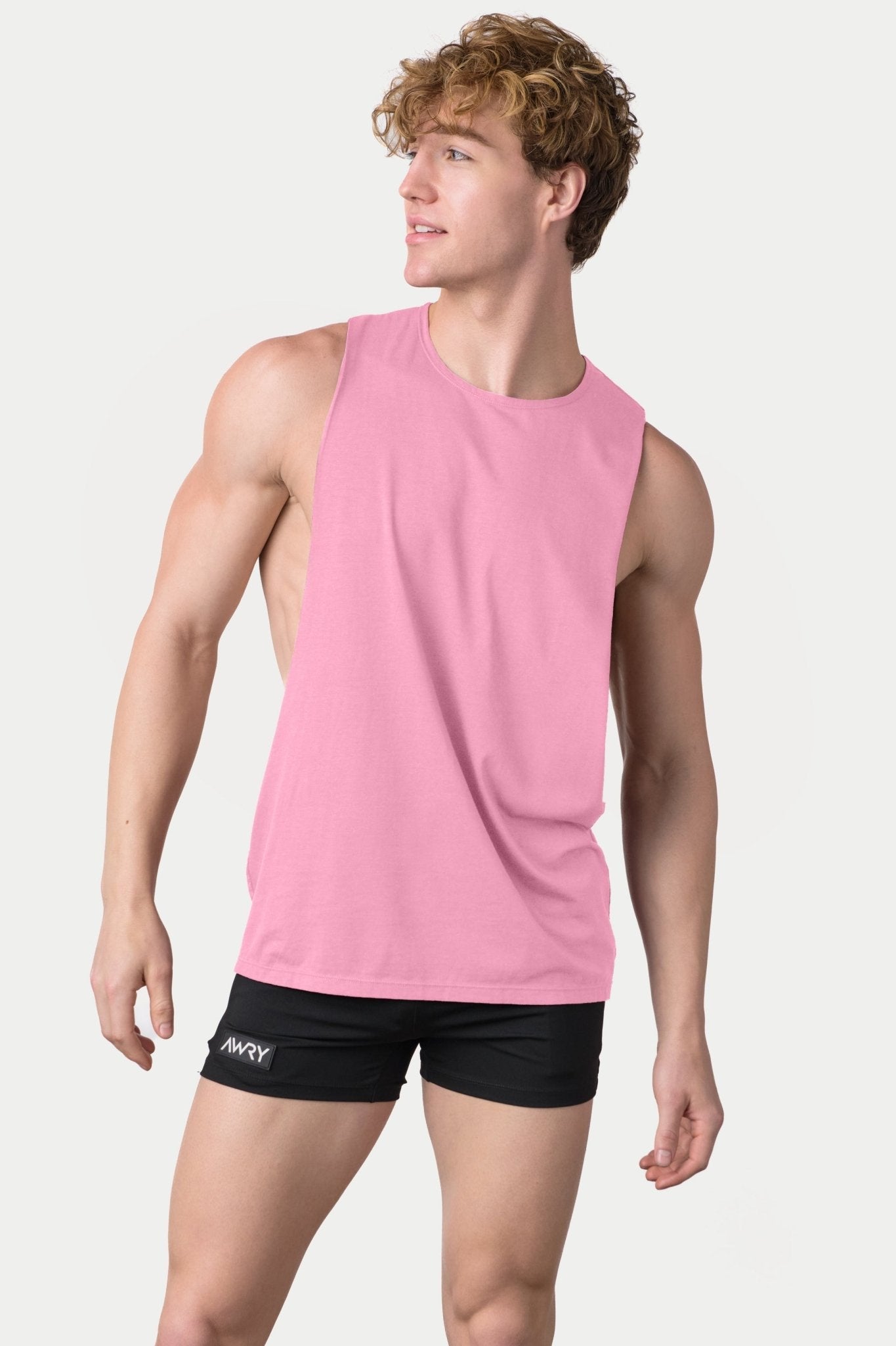 Awry Impact Tank Pink — close-up of organic cotton-modal fabric texture and drape
