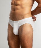 Jack Adams Barely There Modal Bikini Brief White - men's bikini brief contoured pouch low rise cut, profile view