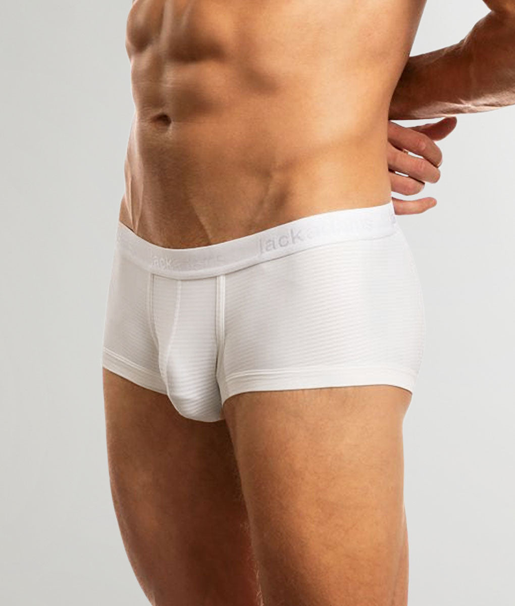 Jack Adams Encore Shorty Trunk White - men's sheer trunk underwear minimal waistband sculpted fit, front view