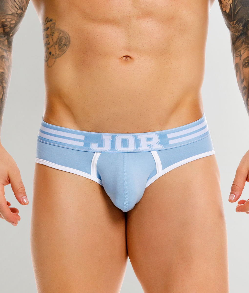 JOR College Brief Blue - men's low-rise cotton brief with contoured pouch, front view