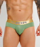 JOR Soho Brief Green - men's low-rise microfiber brief with contoured pouch, front view