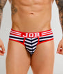 JOR Santorini Brief Stripes - men's low-rise striped cotton brief with contoured pouch, front view