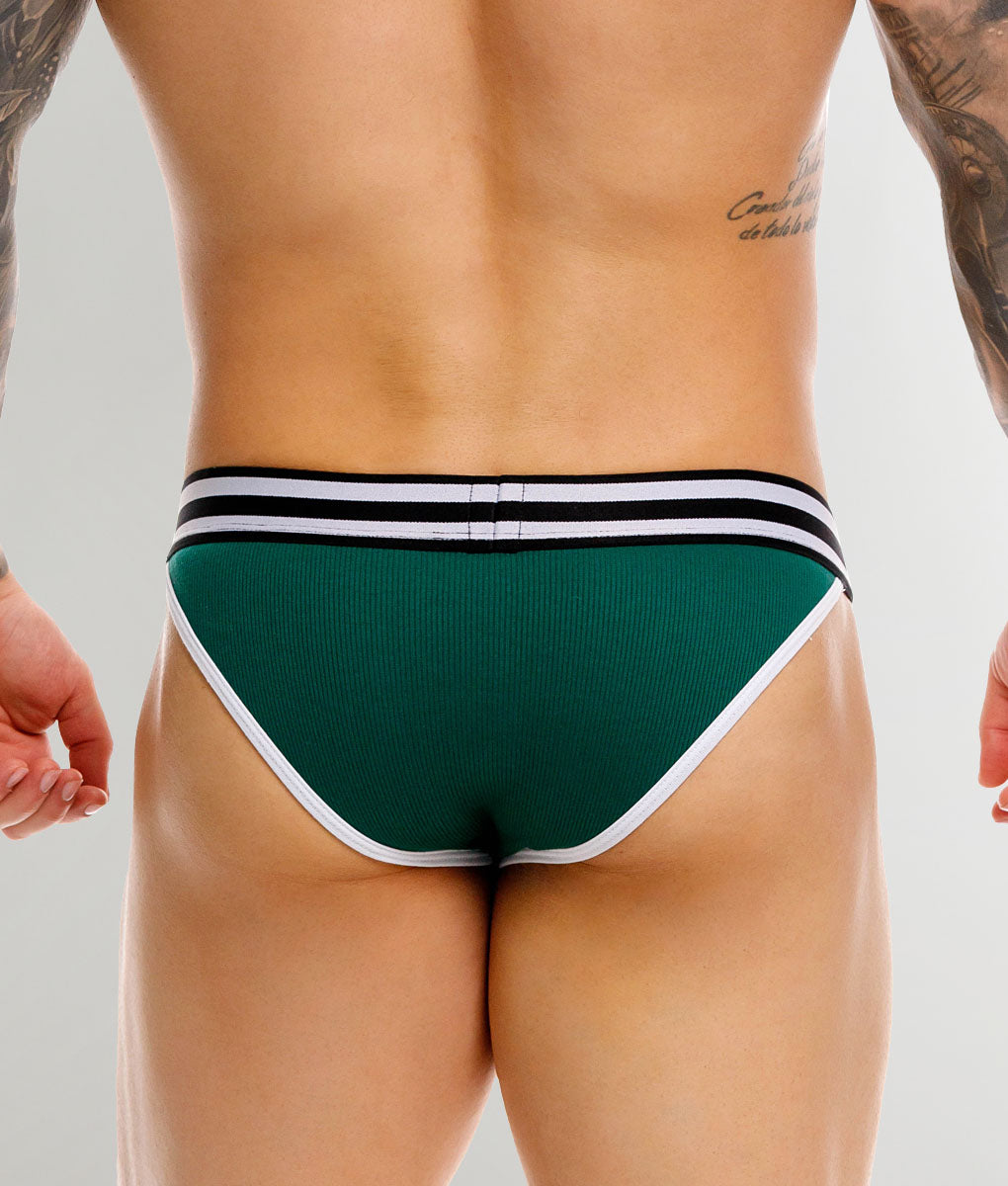 JOR Rush Brief Green - men's low-rise cotton brief, back view