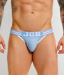 JOR College Jockstrap Blue - men's low-rise cotton jockstrap with contoured pouch, front view