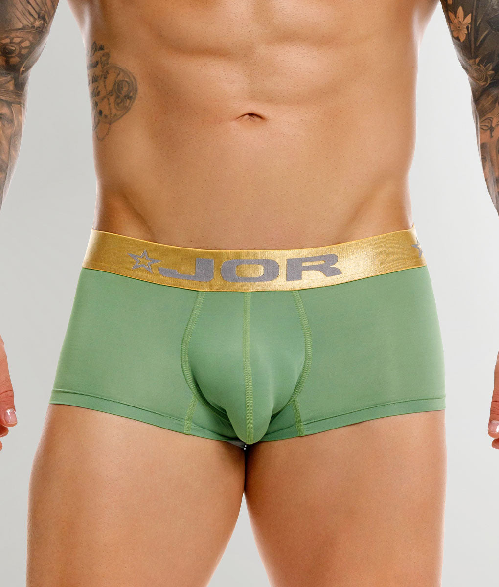 JOR Soho Trunk Green - men's low-rise microfiber trunk with contoured pouch, front view