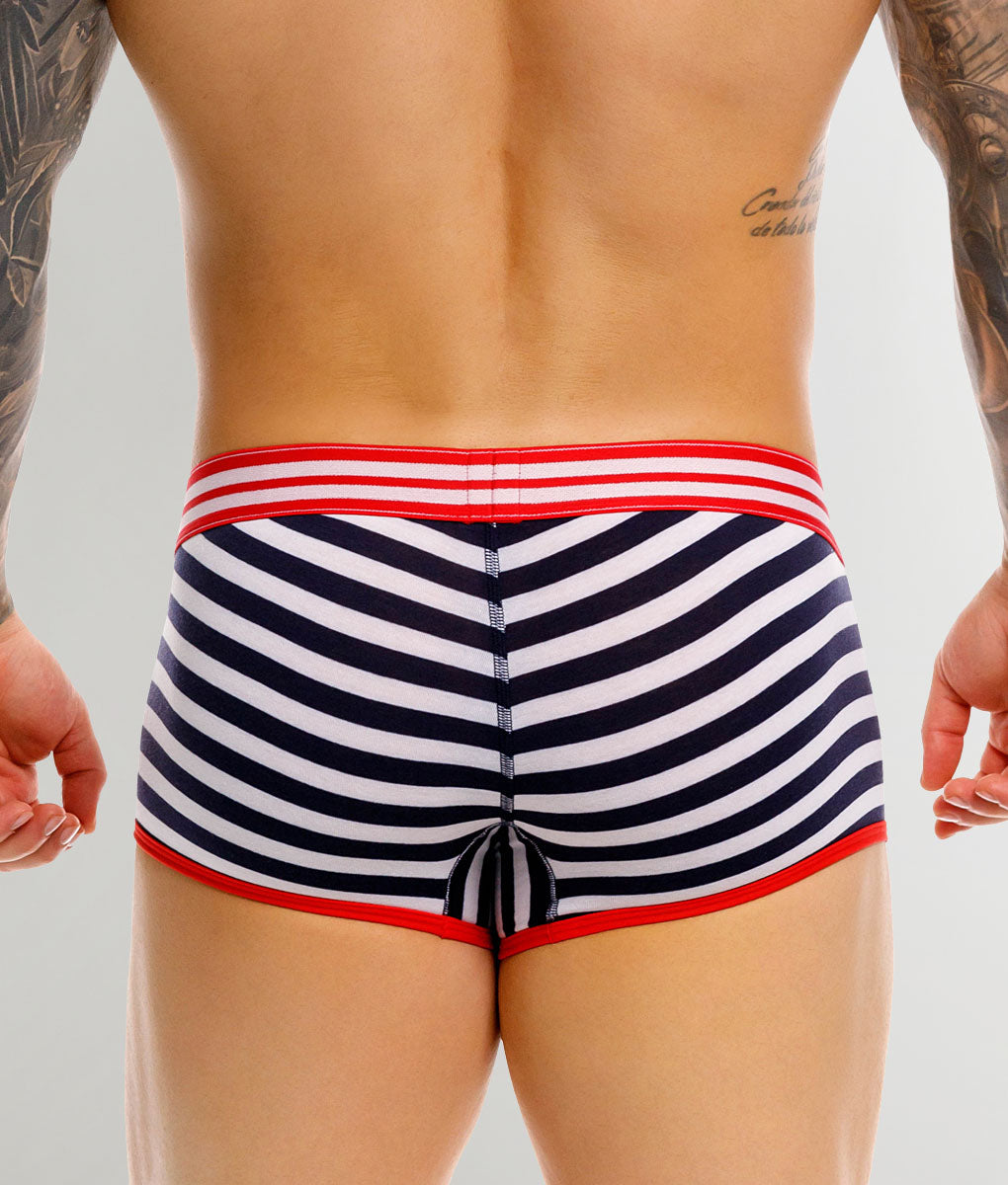 JOR Santorini Trunk Stripes - men's low-rise striped trunk with full back coverage, back view
