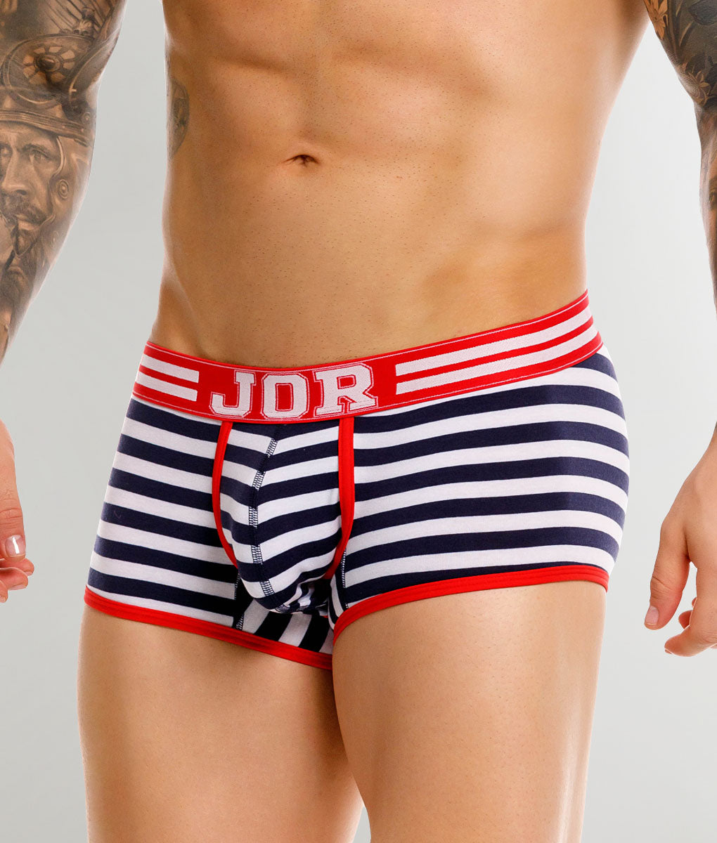 JOR Santorini Trunk Stripes - men's low-rise striped trunk with short leg opening, side view