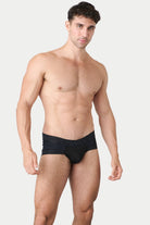 Awry Lift Brief Black — detail shot of branded waistband and 4-way stretch mesh fabric