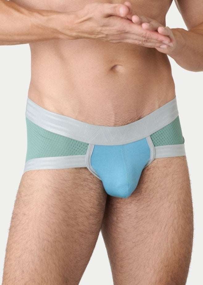 Awry Lift Brief Sea Foam — men's performance activewear brief with built-in jockstrap, front view