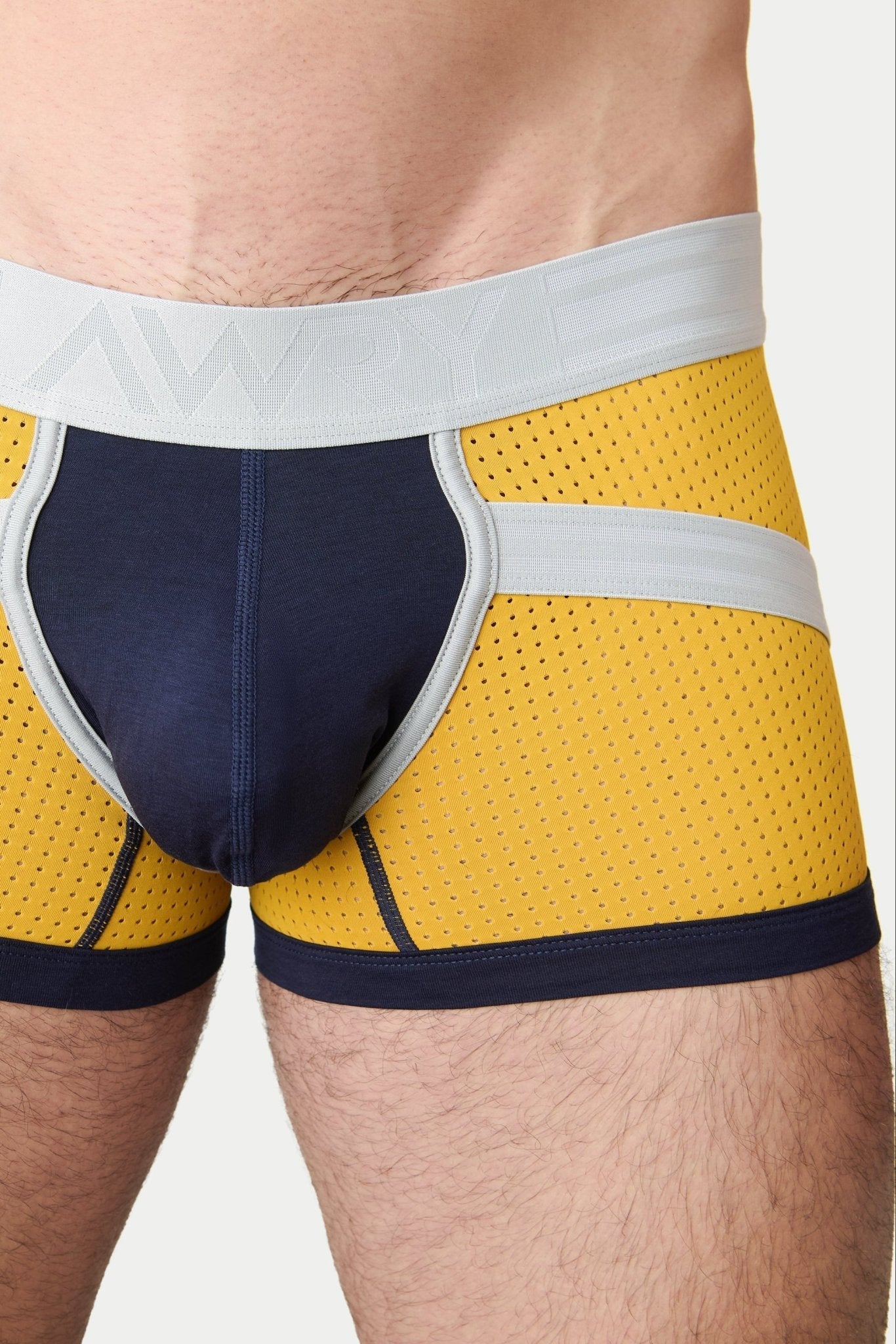 Awry Lift Trunk Navy Gold - 2-ply enhancing front pouch close-up detail