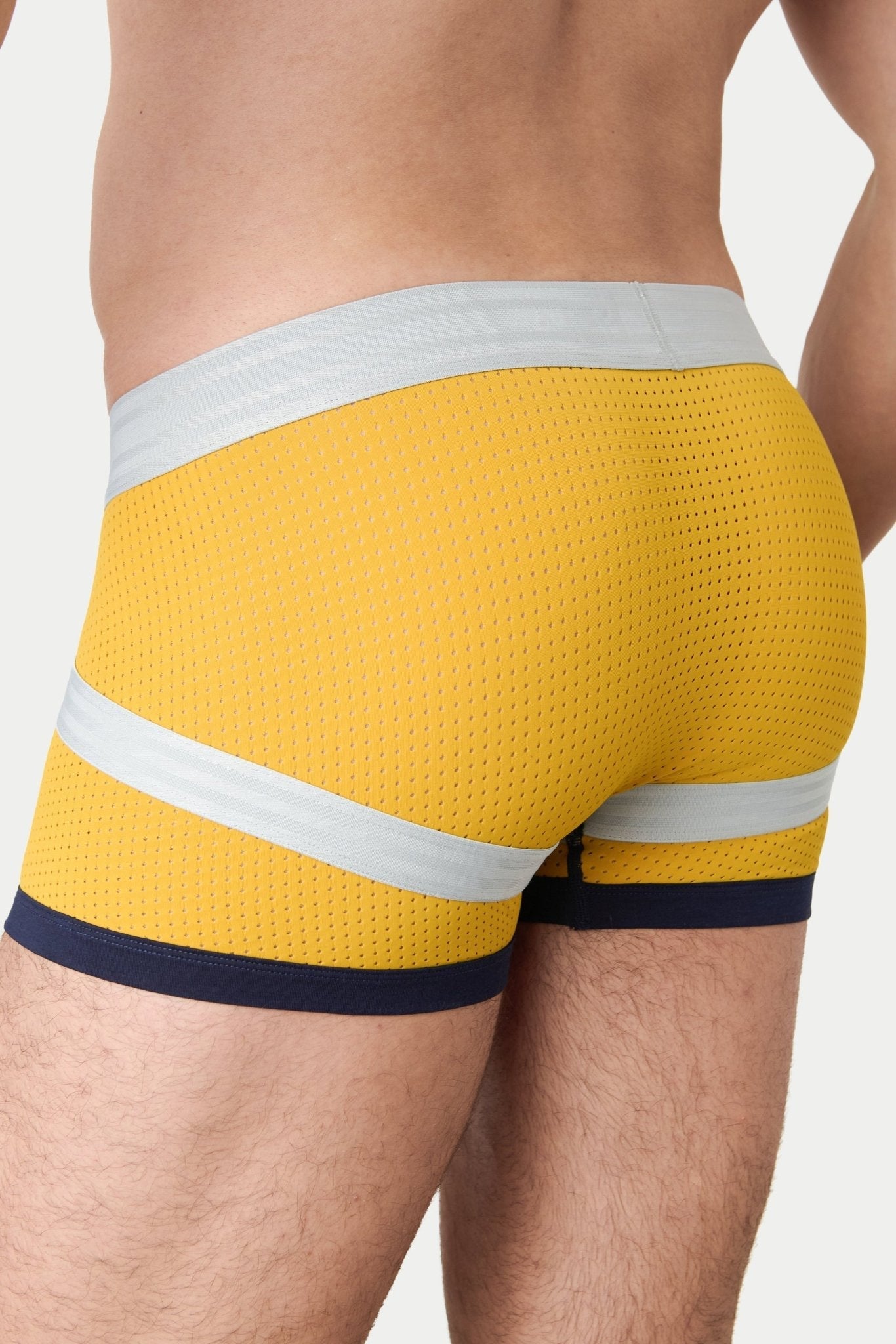 Awry Lift Trunk Navy Gold - breathable 4-way stretch mesh fabric detail, rear view