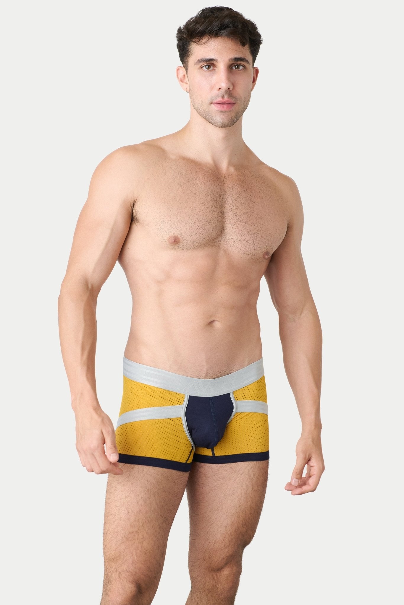 Awry Lift Trunk Navy Gold - men's performance trunk underwear, side view