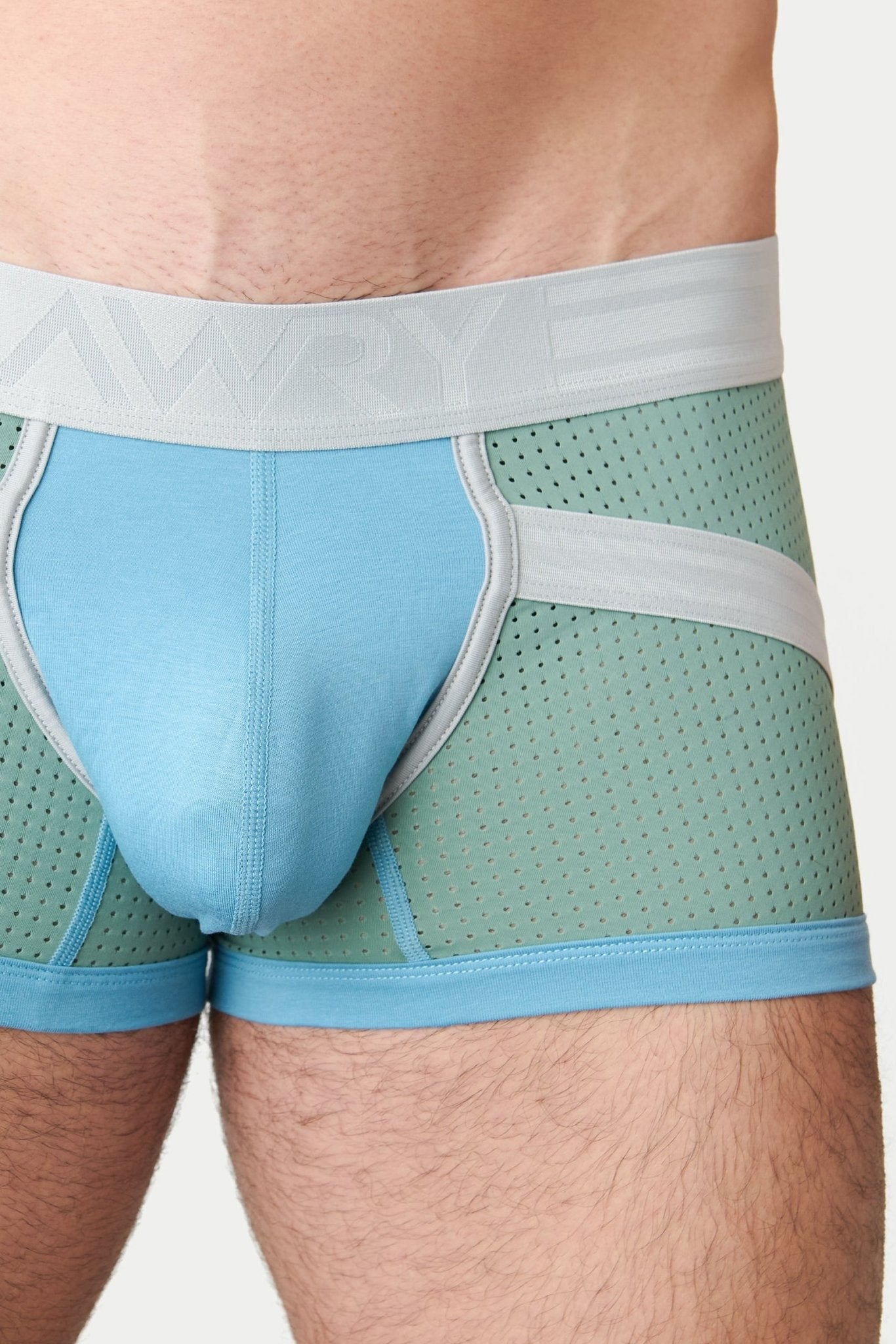 Awry Lift Trunk Sea Foam- branded waistband detail on men's trunk underwear