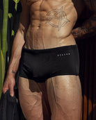 Étalon Black Swim Sunga - mens swim briefs embroidered logo detail, rear close-up