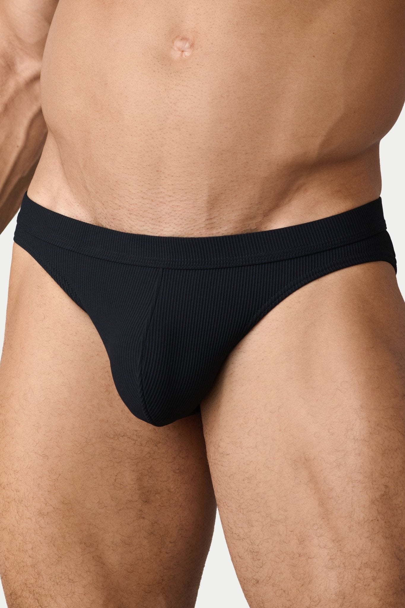 AWRY Oasis Contour Swim Brief Black - men's swim brief liner close-up