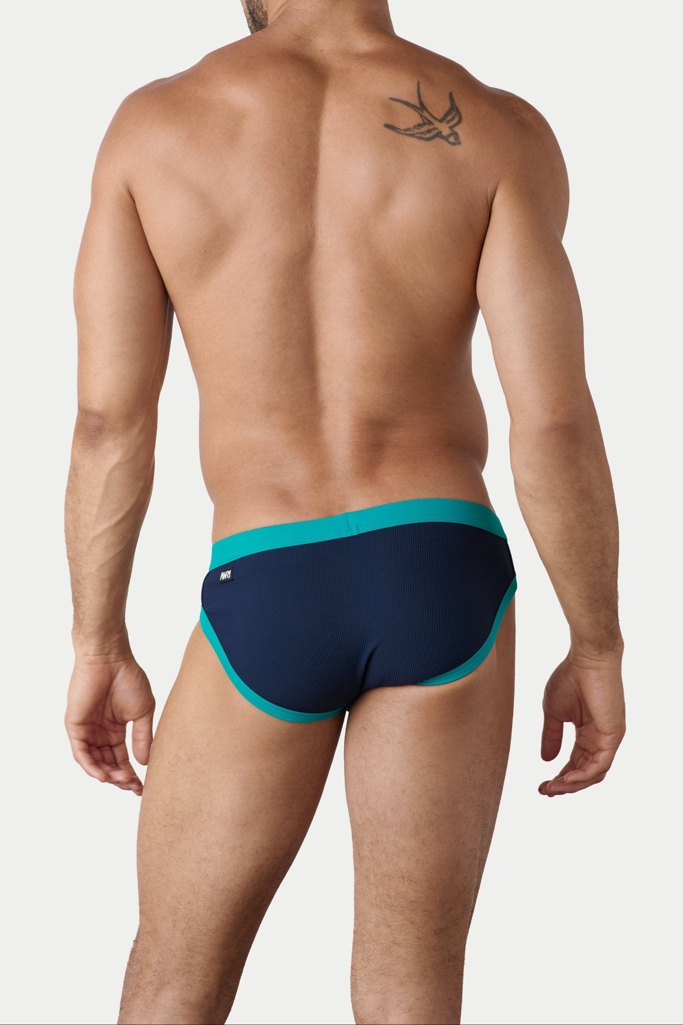 AWRY Oasis Contrast Swim Briefs Navy & Teal - mens swim briefs back view