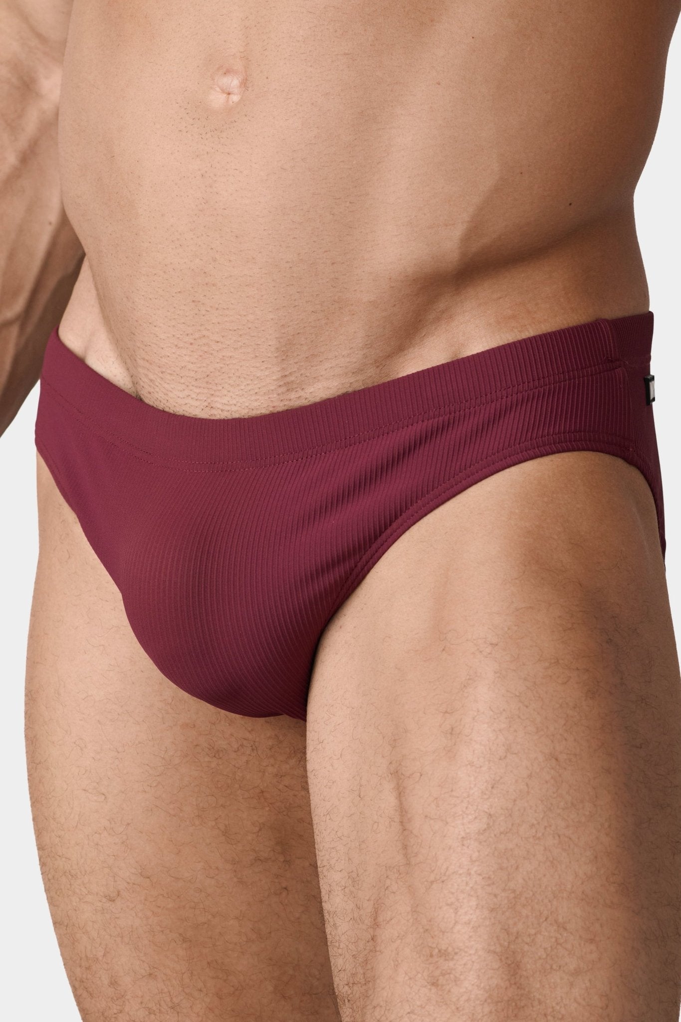AWRY Oasis Swim Briefs Maroon - men's swim brief waistband detail