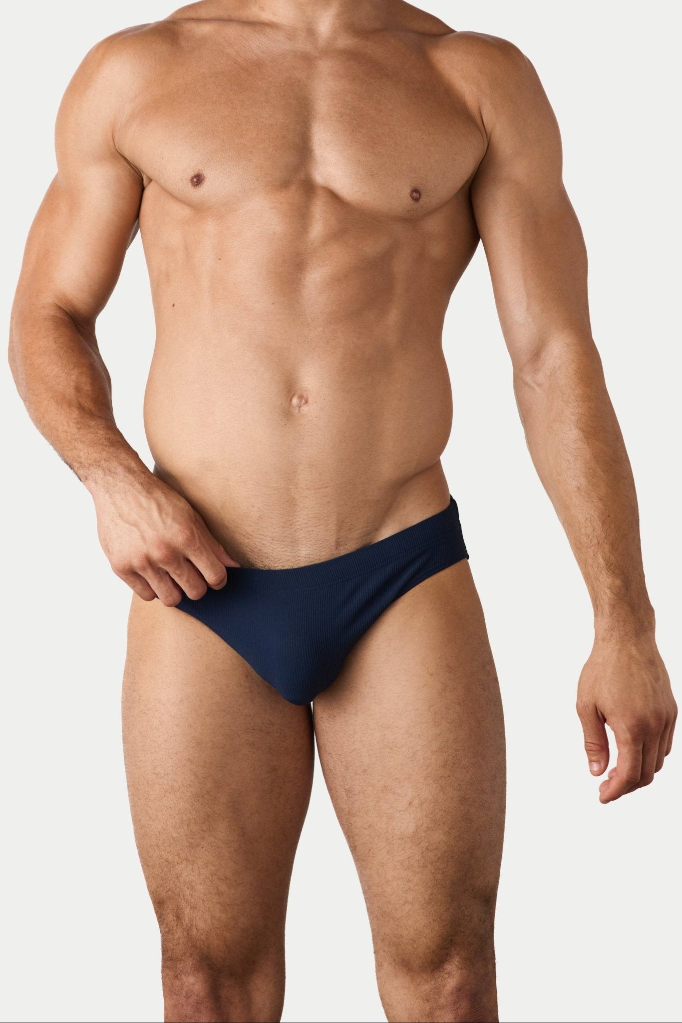 AWRY Oasis Swim Briefs Navy - men's swim brief pouch detail