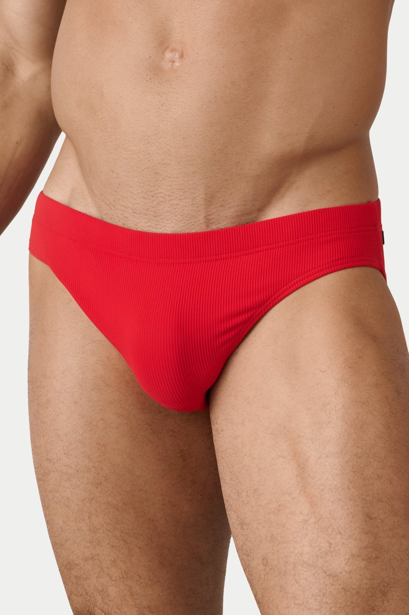 AWRY Oasis Swim Briefs Red - men's swim brief waistband detail