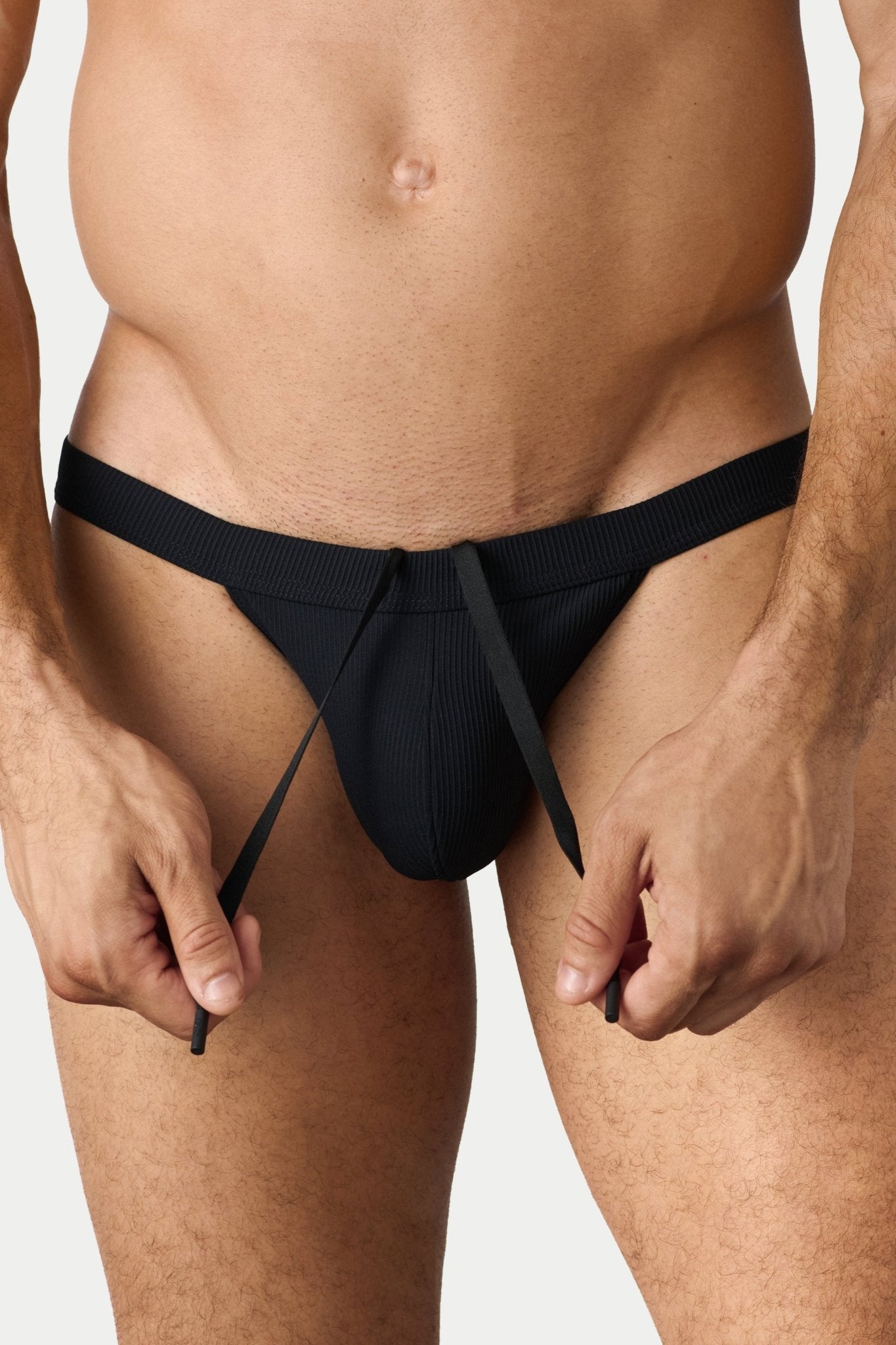 AWRY Oasis Swim Tanga Black - men's swim brief pouch detail