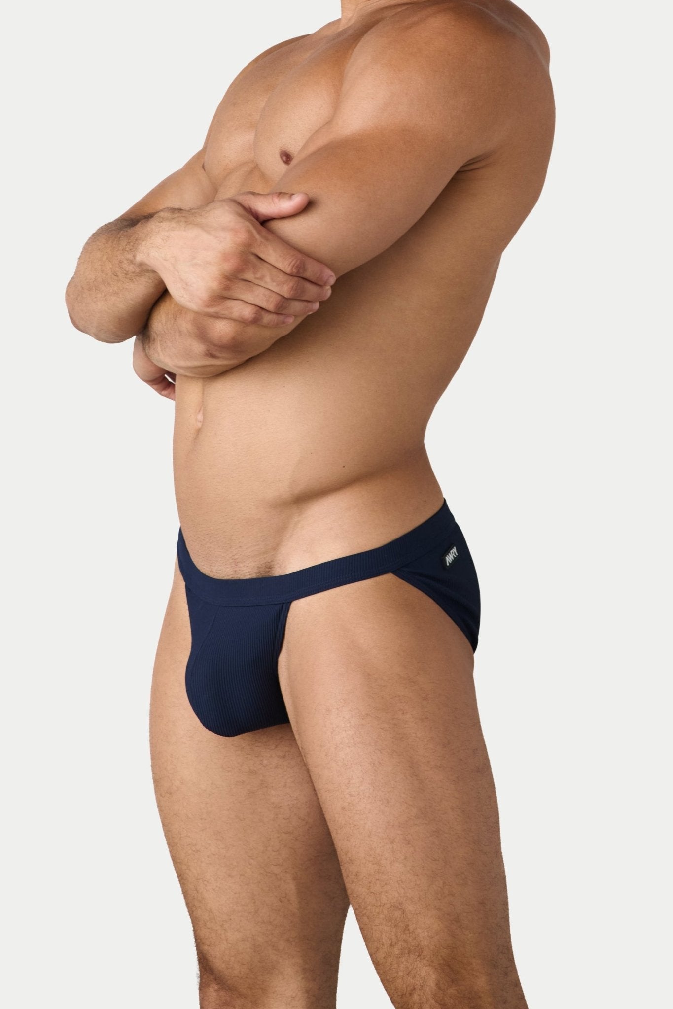 AWRY Oasis Swim Tanga Navy - men's swim brief side profile