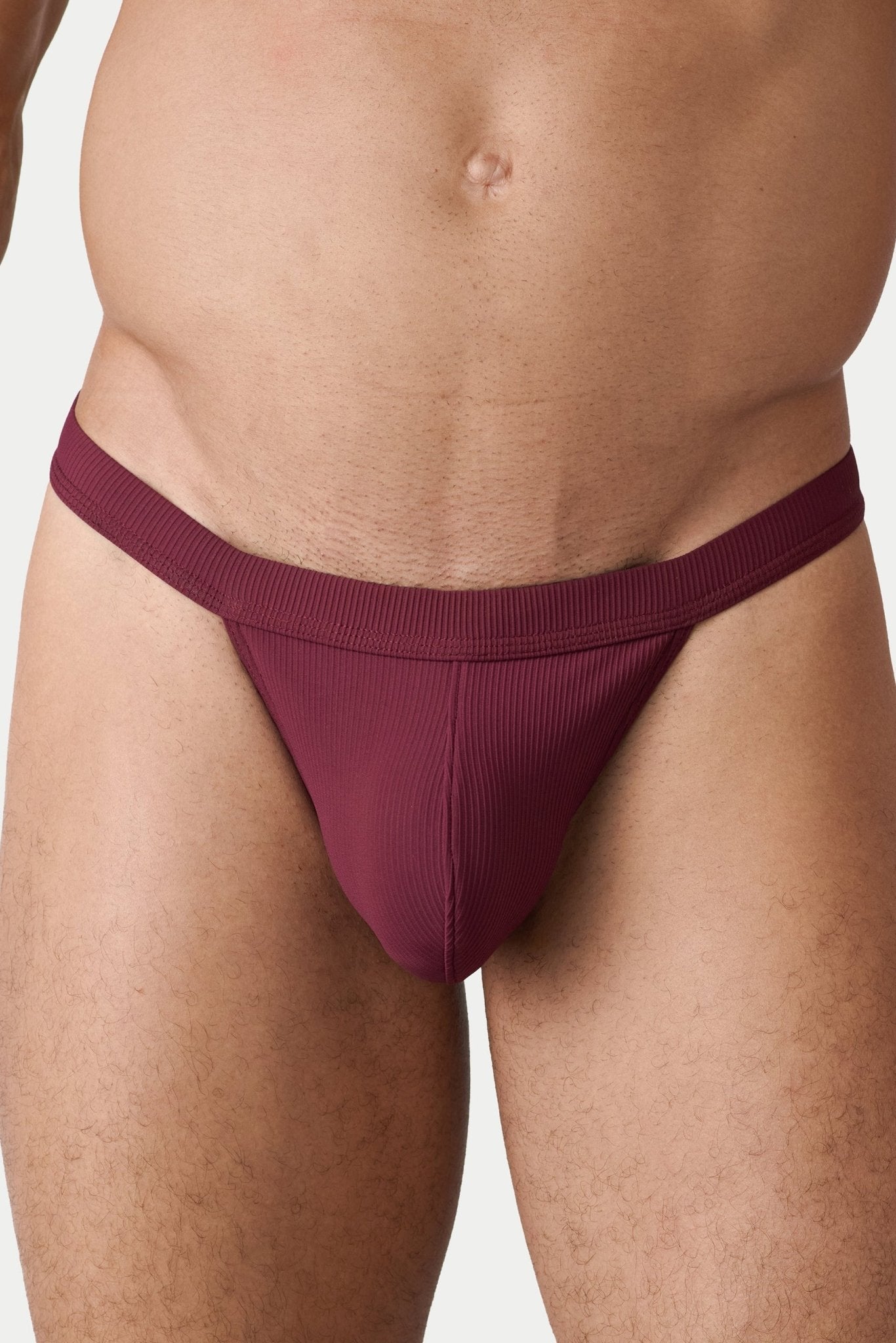 AWRY Oasis Swim Thong Maroon - men's swim thong pouch detail