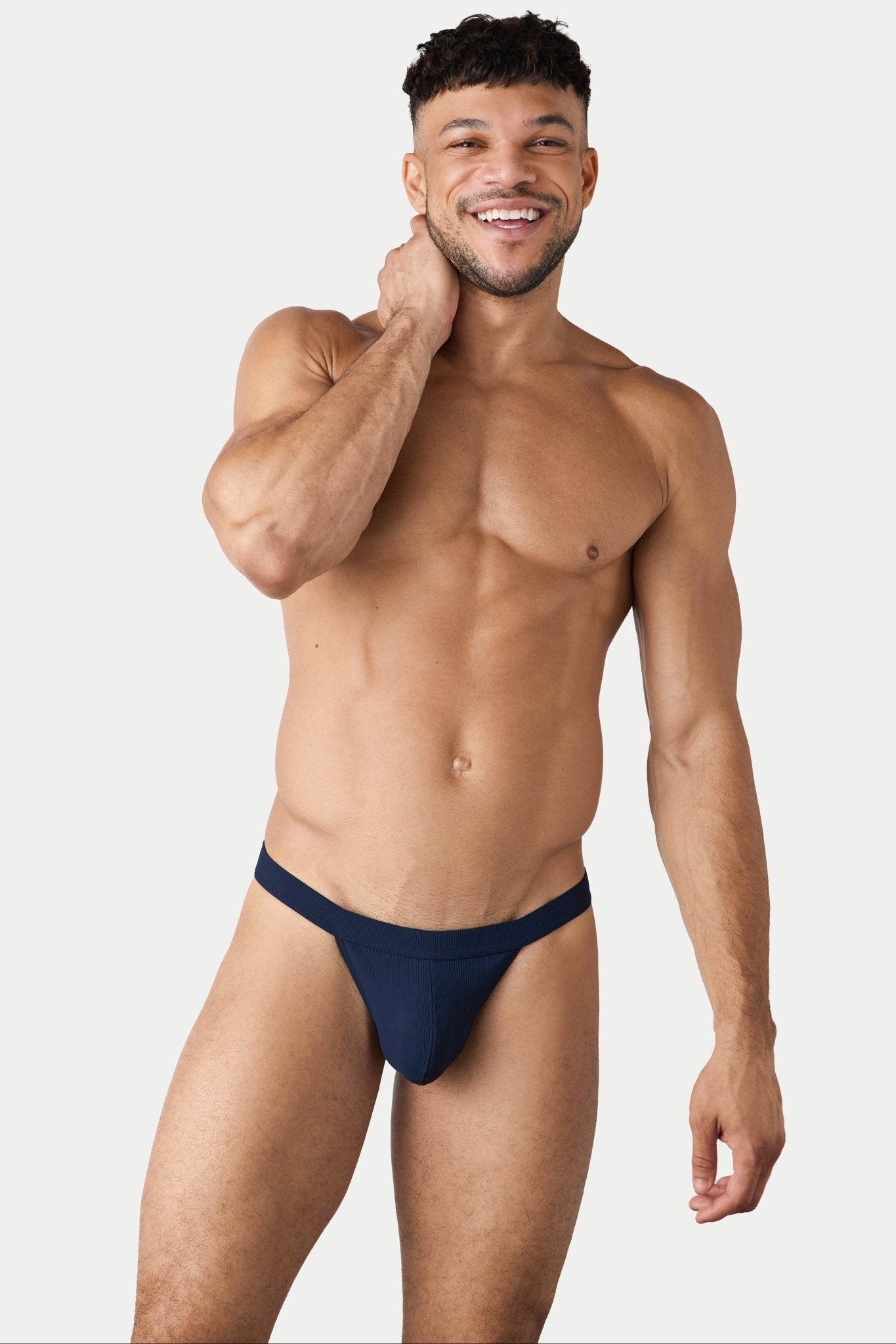 AWRY Oasis Swim Thong Navy - men's swim thong pouch detail