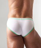 Teamm8 Optic Sports Brief Lime - men's sport brief showing contour-fit pouch and waistband, three-quarter view