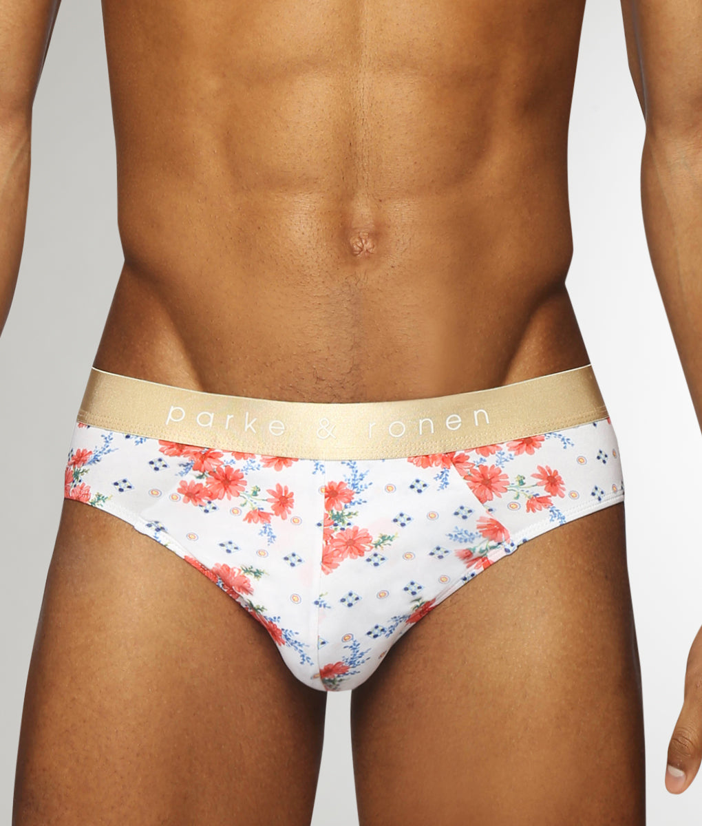 Parke & Ronen Printed Low-Rise Brief Posies-coral