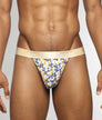 Parke & Ronen Honey Comb Printed Thong Gold