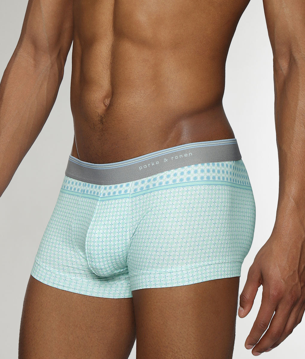 Parke & Ronen Lattice Printed Low-Rise Trunk Aqua