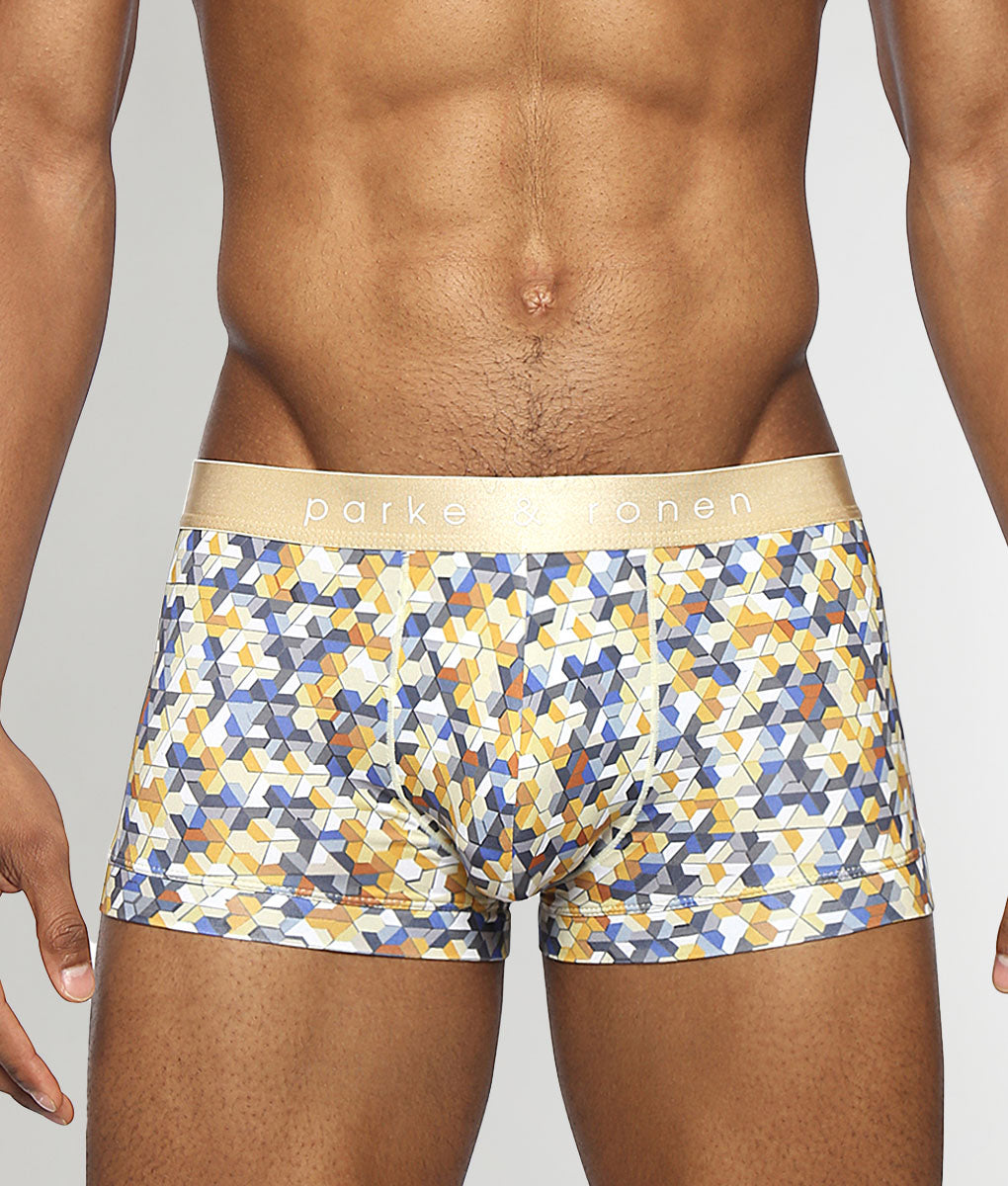 Parke & Ronen Honey Comb Printed Low Rise Trunk Gold