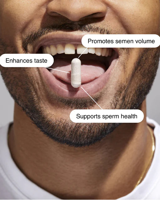 Popstar Volume + Taste Enhancer lifestyle image with tagline 'Bigger Loads, Better Taste' — men's semen volume supplement by Popstar Labs