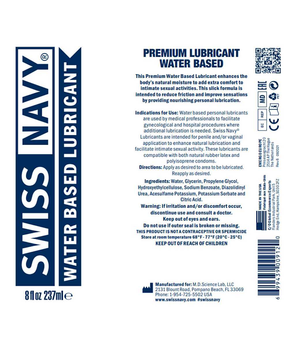 Swiss Navy Water-Based Lubricant 8oz full ingredients