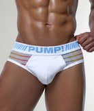 PUMP! Prism Brief Multicolour - men's printed mesh brief with cotton-lined pouch, front view