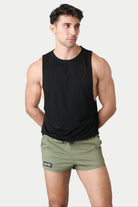 Awry Raw Crop Tank Black — rear view showing open back and raw hem edge detail